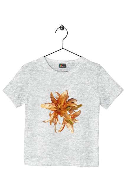 Футболка дитяча з принтом "Оранжева лілія". Квітка, краса, лілія, оранжевий, помаранчевий, природа, сонячний. 2070702