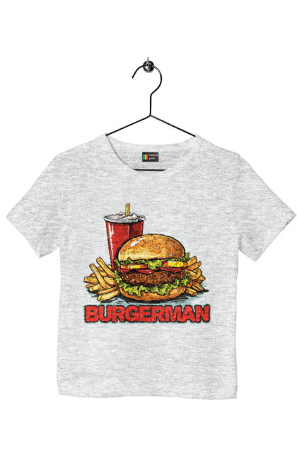 Children's t-shirt with prints Burgerman. Burger, cool, fast food, food, for men, mcdonald`s, men`s, summer, trendy. 2070702