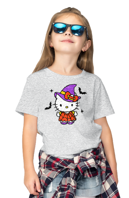 Children's t-shirt with prints Hello Kitty Halloween. Brand, cat, character, halloween, hello kitty, kitten, kitty, witch. 2070702