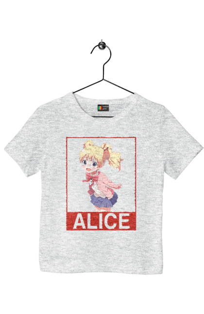 Футболка детская с принтом Золотая мозаика Алиса Картелет. Alice cartelet, anime, kiniro mosaic, kinmoza, manga, алиса, алиса картелет, аниме, золотая мозаика, манга. 2070702