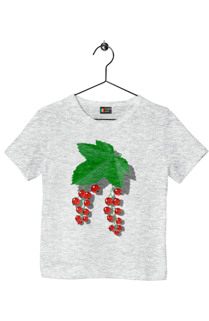Футболка дитяча з принтом "Порічки Червоні". Делікатес, зріла, їжа, листя, літо, порічки, порічки червоні, смачно, смородина, стигла, урожай, червона, червона смородина, ягідка, ягода, ягоди. 2070702