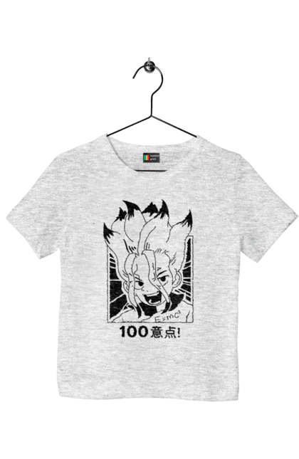 Футболка дитяча з принтом "Dr. Stone Сенку". Dr. stone, ishigami, senku, senku ishigami, аніме, доктор стоун, ісіґамі, ісіґамі сенку, манга, сенку. 2070702