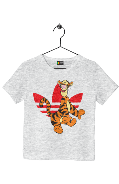 Футболка детская с принтом Adidas Тигра. Adidas, tigger, winnie-the-pooh, адидас, винни пух, мультсериал, тигр, тигра. 2070702