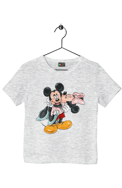 Футболка детская с принтом Микки Маус и Минни Маус. Mickey mouse, minnie mouse, дисней, микки, микки маус, минни маус, мультфильм. 2070702