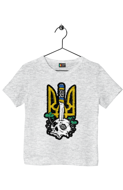 Футболка дитяча з принтом "Герб ЗСУ". Герб, зсу, патріотична, прапор, череп. 2070702