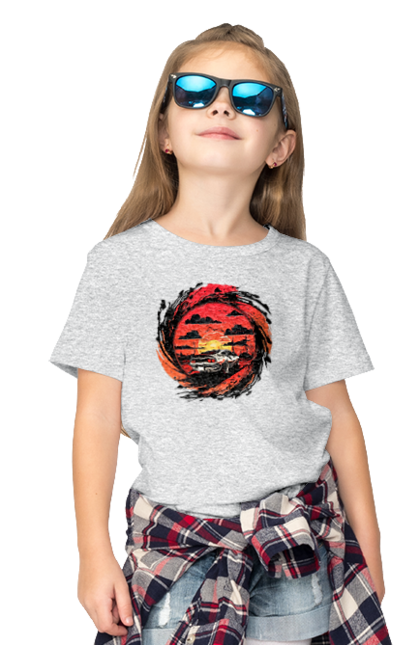 Children's t-shirt with prints Ferrari at sunset. Car, cars, ferrari, ferrari at sunset. 2070702