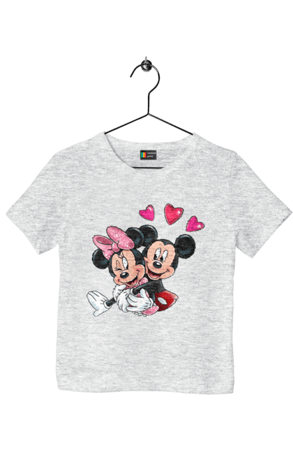 Футболка детская с принтом Микки Маус и Минни Маус. Mickey mouse, minnie mouse, дисней, микки, микки маус, минни маус, мультфильм. 2070702