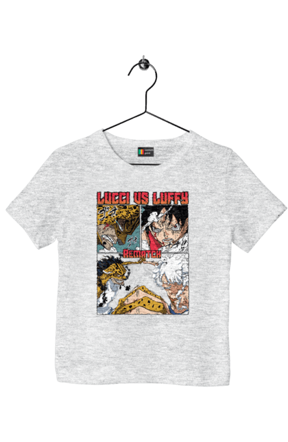 Children's t-shirt with prints One Piece Rob Lucci and Luffy. Anime, lucci, luffy, manga, one piece, pirates, rob lucci. 2070702