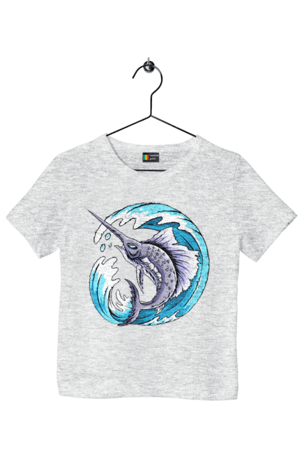 Футболка дитяча з принтом "Риба Меч І Хвиля". Риба меч, хвиля. 2070702