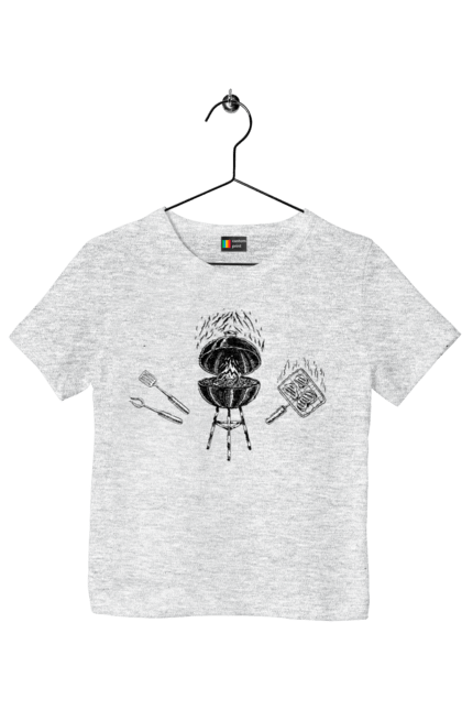 Children's t-shirt with prints Barbecue Fry Meat. B-b-q, fry, meat. 2070702