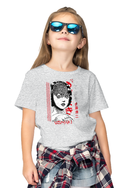 Children's t-shirt with prints Uzumaki. Anime, horror, kurouzu-cho, kurozu, manga, spiral, uzumaki. 2070702