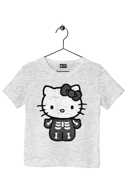 Children's t-shirt with prints Hello Kitty Halloween. Brand, character, halloween, hello kitty, kitten, kitty, skeleton, zombie. 2070702