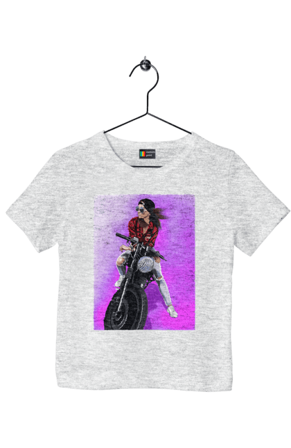 Футболка дитяча з принтом "Дівчина Байкер". Байк, байкер, гонка, дівчина, мото, мотор, мотоцикл, поїздка, стиль, стиль життя. 2070702