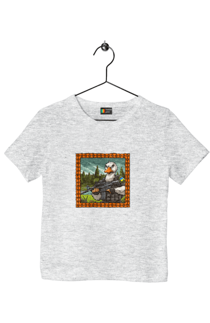 Футболка дитяча з принтом "Гусячий десант". Біологічна зброя, бойові гуси, військовий гусак, гусячий десант, зброєні сили, прапор, символіка, україна. 2070702