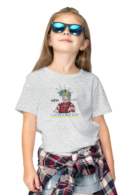 Children's t-shirt with prints UA & NY. Embroidered shirt, new york, statue of liberty, ukraine, wreath. 2070702