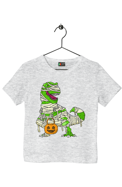 Children's t-shirt with prints Halloween Dinosaur. Costume, dinosaur, halloween, holiday, october, october 31, pumpkin, sweets, trick or treat. 2070702