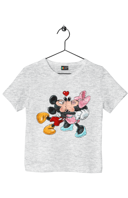 Футболка детская с принтом Микки Маус и Минни Маус. Mickey mouse, minnie mouse, дисней, микки, микки маус, минни маус, мультфильм. 2070702