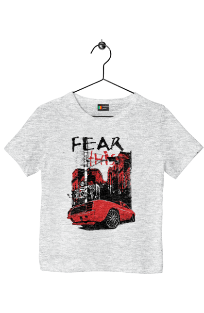 Футболка дитяча з принтом "Червона Машина В Місті". Їзда, машина, місто. 2070702