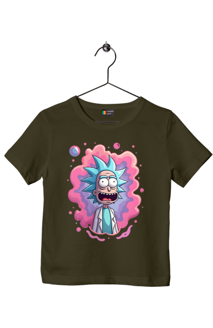 Children's t-shirt with prints Rick and Morty. Adventures, black humor, cartoon, rick, rick and morty, sci-fi, tragicomedy. 2070702