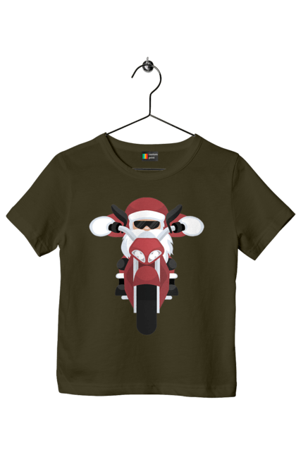 Футболка дитяча з принтом "Санта на мотоциклі". Мотоцикл, новий рік, різдво, санта. 2070702