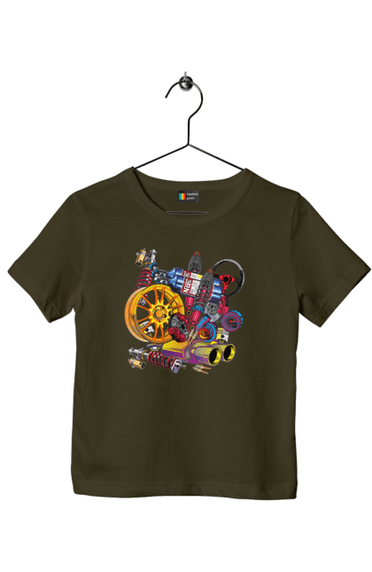 Children's t-shirt with prints Carparts. Auto parts, car, carparts, drive, drug, machine, race. 2070702