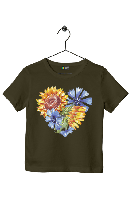 Футболка дитяча з принтом "Серце соняшники та фіалки". Квіти, люблю україну, любов, серце, соняшник, україна, фіалки. 2070702