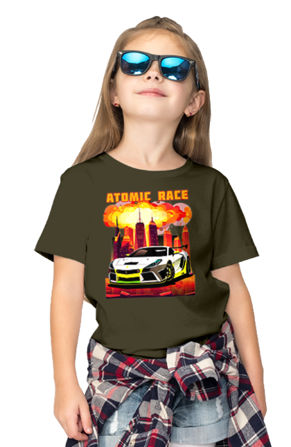 Футболка дитяча з принтом "Атомна гонка". Авто, автомобіль, атомні перегони, гонки, гоночні машини, спортивна машина, спорткар. 2070702