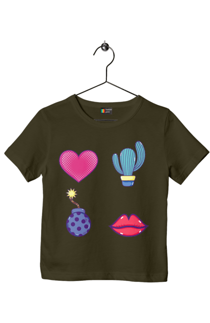 Футболка дитяча з принтом "Серце, Кактус, Бомба, Губи". Бомба, губи, кактус, серце. 2070702