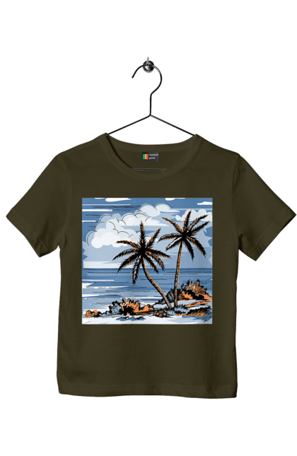 Children's t-shirt with prints Palm Trees And Sky. Clouds, palm trees, sea, sky. 2070702