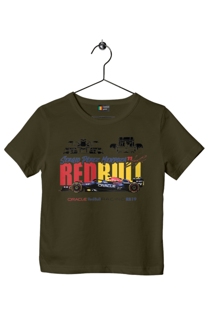 Children's t-shirt with prints Red Bull Racing RB19. Auto, automobile, bolide, car, formula 1, race, red bull, sport. 2070702