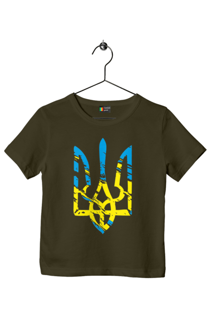 Children's t-shirt with prints With Coat of Arms. Coat of arms, patriotic, trident, with a trident. 2070702