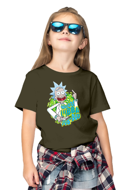 Children's t-shirt with prints Rick and Morty. Adventures, black humor, cartoon, rick, rick and morty, sci-fi, tragicomedy. 2070702