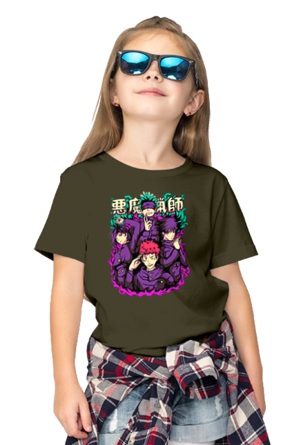 Children's t-shirt with prints Jujutsu Kaisen. Anime, dark fantasy, itadori, jujutsu kaisen, magic battle, manga, mystic, sukuna. 2070702