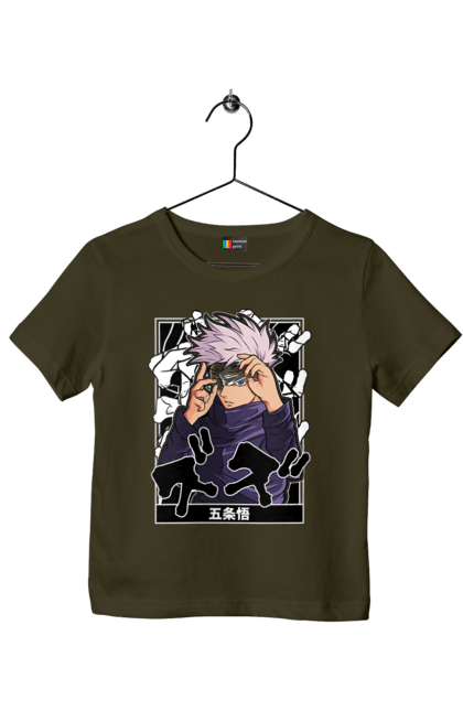 Children's t-shirt with prints Jujutsu Kaisen Gojo. Anime, dark fantasy, gojo, jujutsu kaisen, magic battle, manga, mystic. 2070702