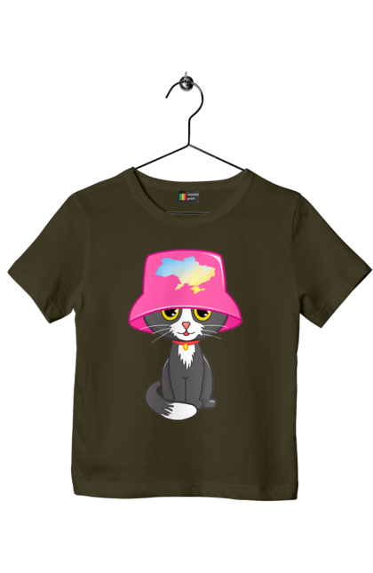 Футболка дитяча з принтом "Котик з картою україни". Євробачення, калош, кіт, котик, музика, панама калоша, символ україни, україна. 2070702