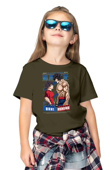 Children's t-shirt with prints Hanma Baki. Anime, baki fighter, hanma baki, manga, martial arts, tv series. 2070702