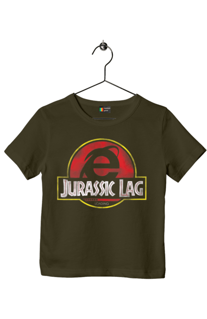 Children's t-shirt with prints Jurassic lag. Antiquity, browser, ie, internet explorer, jurassic park, lag, microsoft, not, windows. 2070702