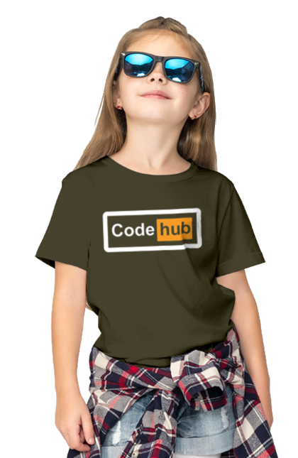 Children's t-shirt with prints Code hub. Code, code hub, developer, git hub, it specialist, java, javascript, php, programmer, python. 2070702