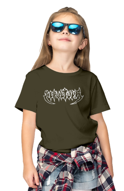 Children's t-shirt with prints Sepultura. Death metal, det metal, groove metal, group, metal, music, rock, sepulture, thrash metal, trash metal. 2070702