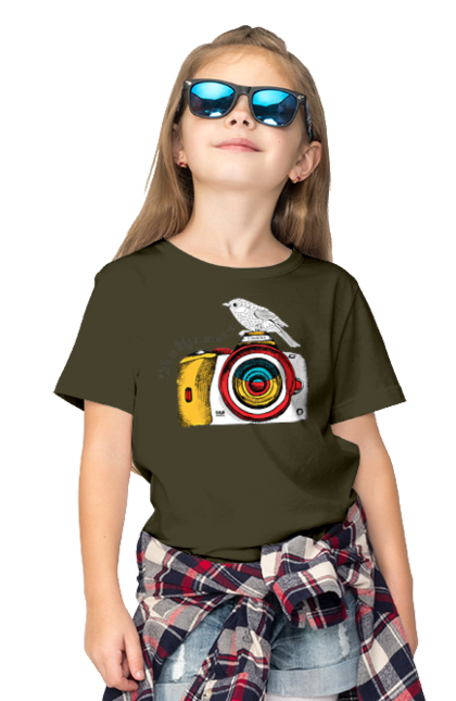 Children's t-shirt with prints Camera And Bird. Birdie, camera, photographer. 2070702