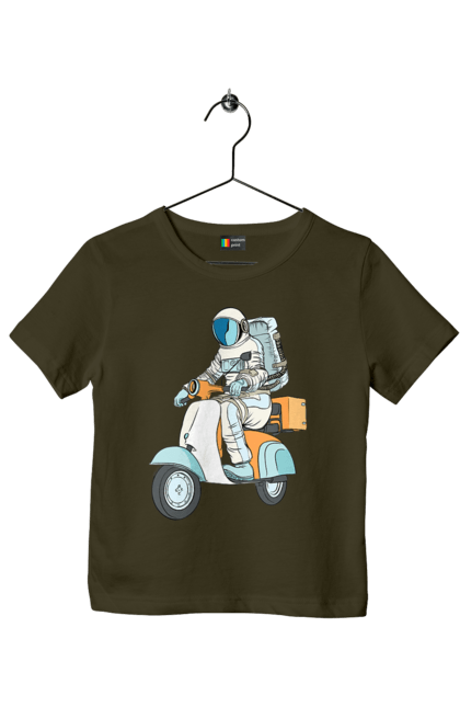 Футболка дитяча з принтом "Космонавт на мотоциклі". Космонавт, космос, мотоцикл. 2070702