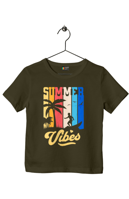 Children's t-shirt with prints Summer Vibes Beach. Beach, sea, summer, surfing, tropics, vacation. 2070702