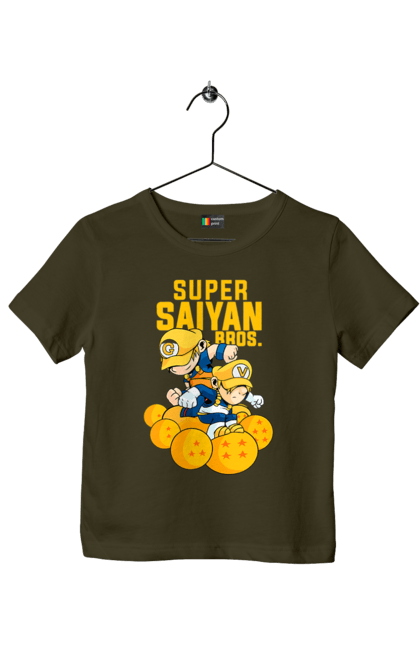 Children's t-shirt with prints Dragon Ball Mario. Anime, dragon ball, goku, manga, mario, tv series, vegeta. 2070702