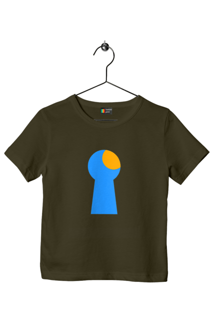 Футболка дитяча з принтом "Замочная скважина". Відчини двері, двері, замок, ключ, свердловина, світло крізь, цікавість, щілина. 2070702