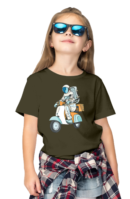 Футболка дитяча з принтом "Космонавт на мотоциклі". Космонавт, космос, мотоцикл. 2070702