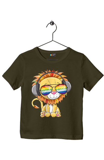 Футболка дитяча з принтом "Левеня В Окулярах І Навушниках". Лев, левеня, навушники, окуляри. 2070702