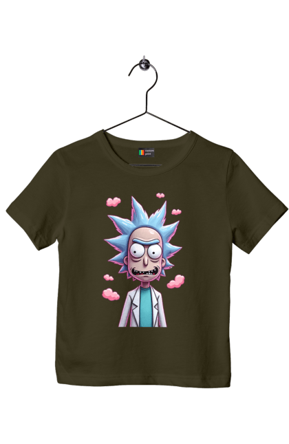 Children's t-shirt with prints Rick and Morty. Adventures, black humor, cartoon, rick, rick and morty, sci-fi, tragicomedy. 2070702