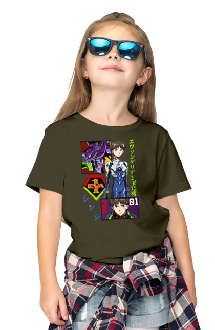 Children's t-shirt with prints Evangelion. Angel, anime, eva 01, evangelion, manga, neon genesis evangelion, shinji. 2070702