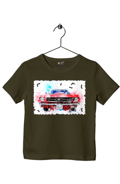 Children's t-shirt with prints Mustang car. Car, donations, help, horse, mustang, mustang car, paypal, road, ukraine, wheel. 2070702