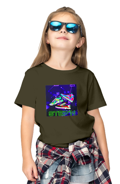Children's t-shirt with prints Step`n. Crypt, cryptocurrencies, nft, nft sneakers, solana, stepn, virtual crosses. 2070702